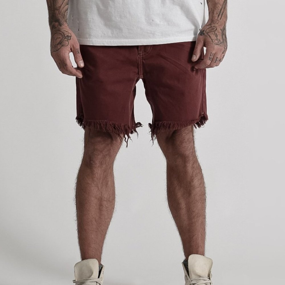 One Teaspoon BORDEAUX MR PINKS RELAXED STRAIGHT LEG SHORT Size 28 - Picture 2 of 15